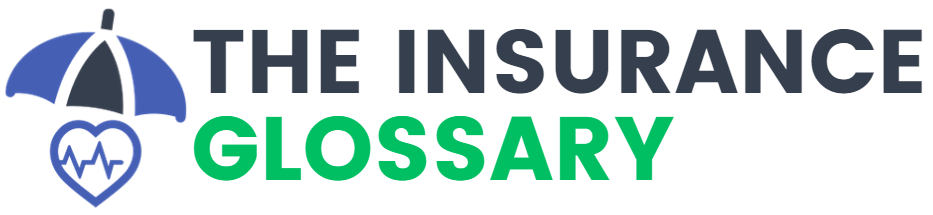 Logo for "The Insurance Glossary" with umbrella and heartbeat icon.