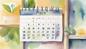 Watercolor painting of a calendar with "Policy" title.