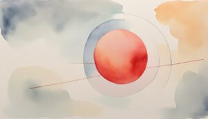 Abstract watercolor painting with concentric circles and lines.