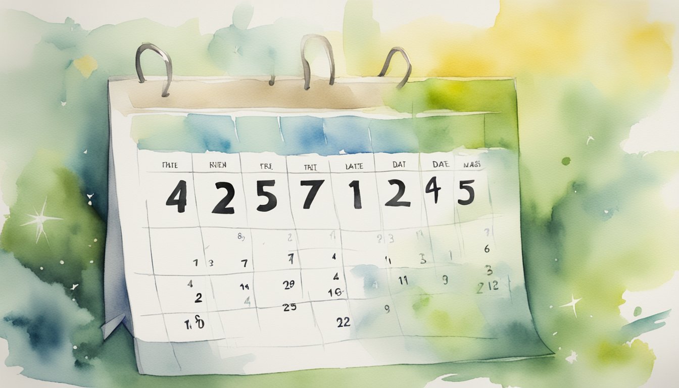 Watercolor illustration of open desk calendar.