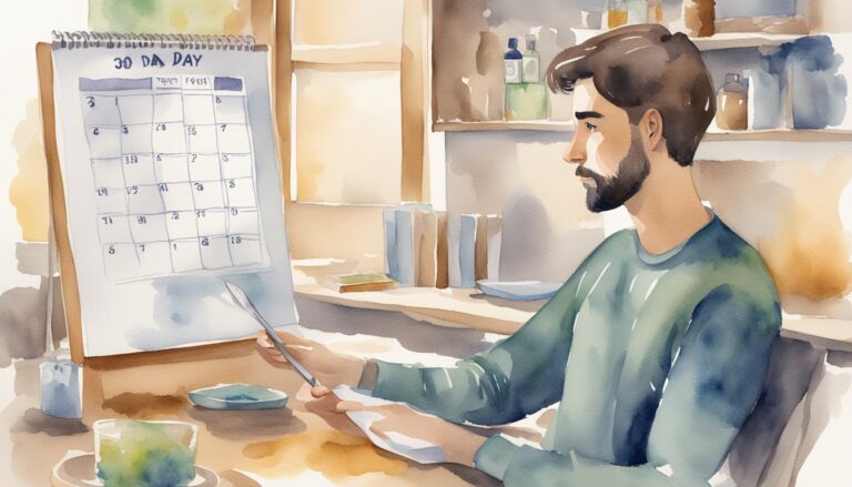 Man painting calendar in watercolor studio setting.