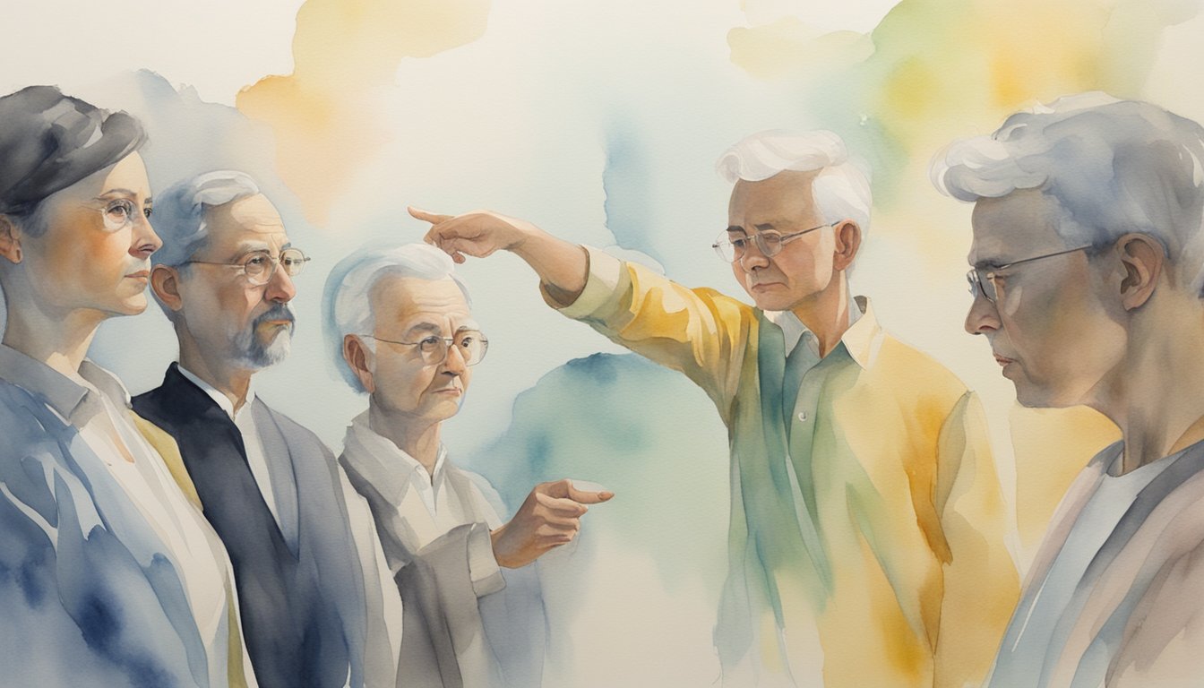 Elderly people in discussion, watercolor illustration.