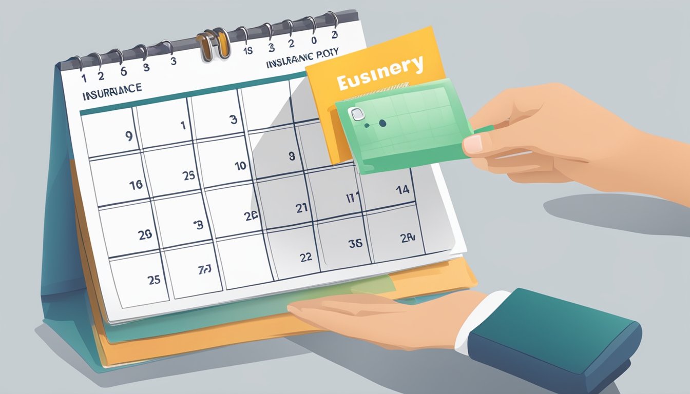 Calendar with insurance policy card being held by a person