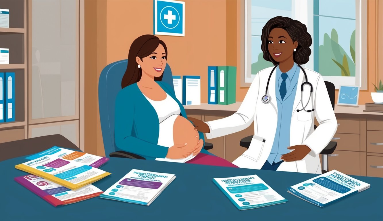 Pregnant woman at a doctor's appointment with a medical professional