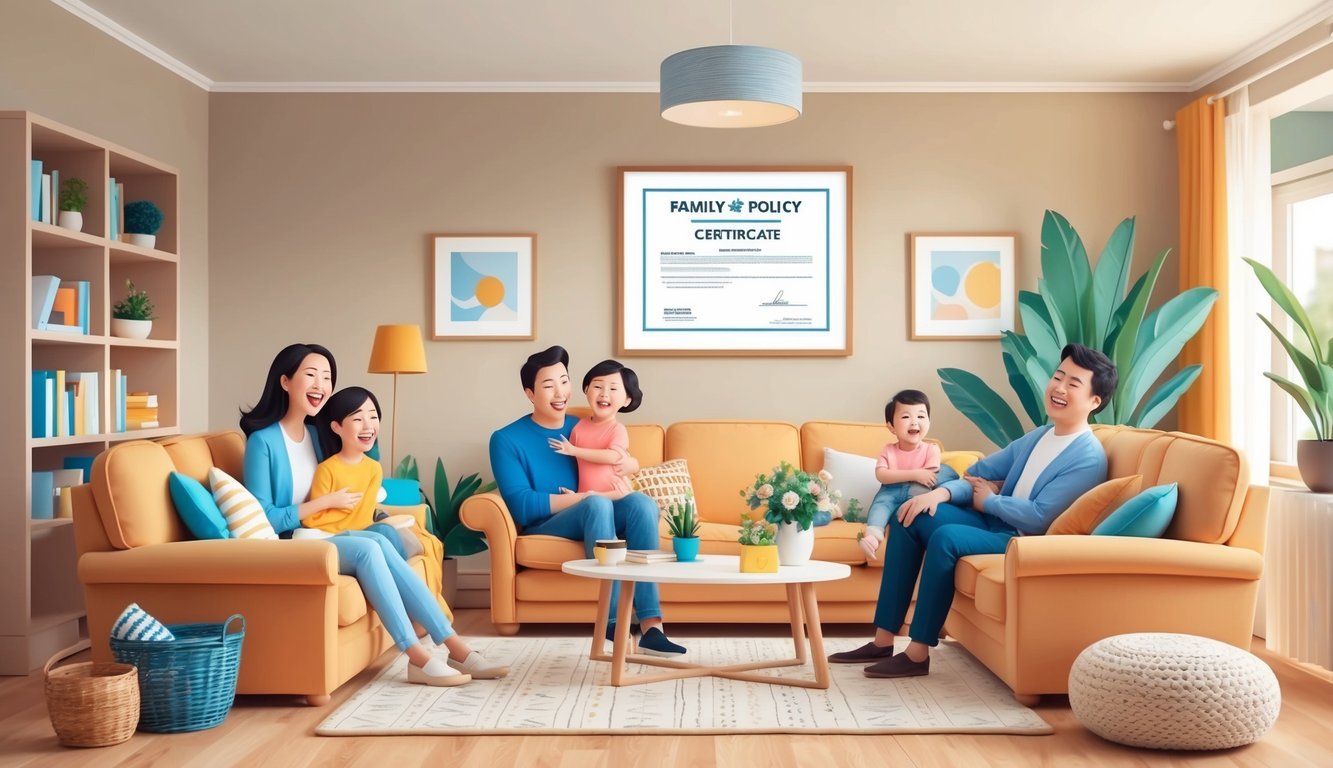 A warm, inviting family home with a cozy living room, filled with laughter and love.</p><p>A framed policy certificate on the wall symbolizes security and peace of mind