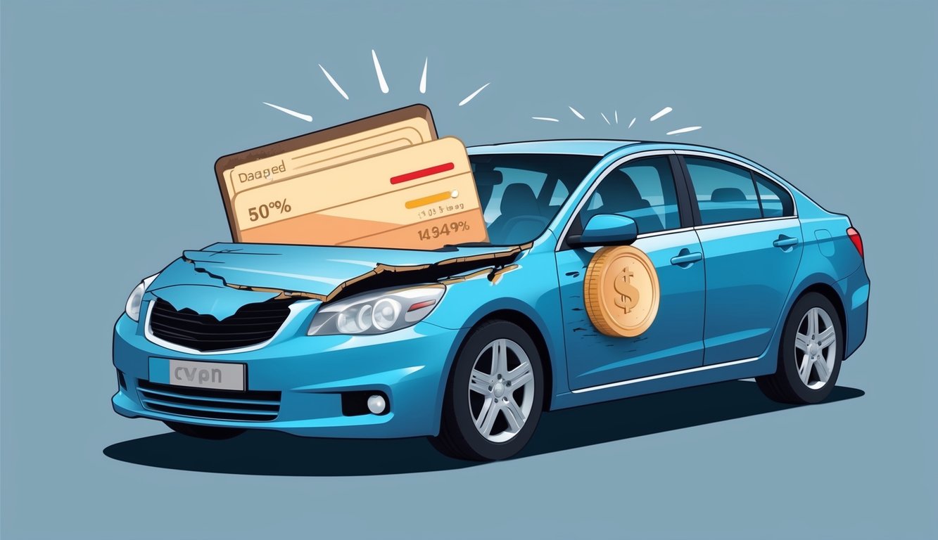 A car with a damaged credit score symbolizes the need for reliable insurance