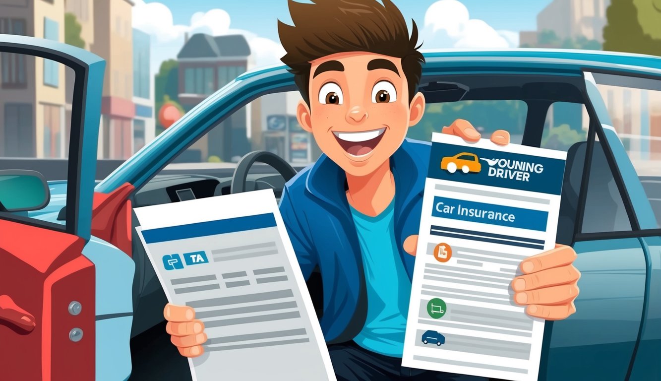 A young driver excitedly receiving car insurance paperwork in the mail