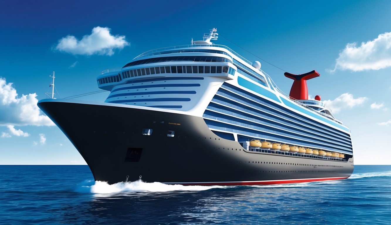 Large cruise ship sailing on blue water under a blue sky