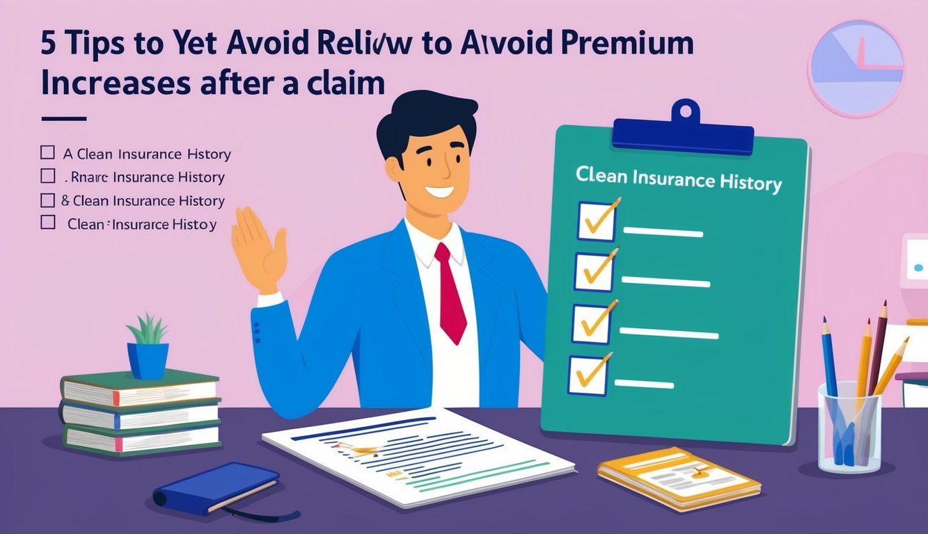 A person reviewing a clean insurance history with a checklist of 5 tips to avoid premium increases after a claim