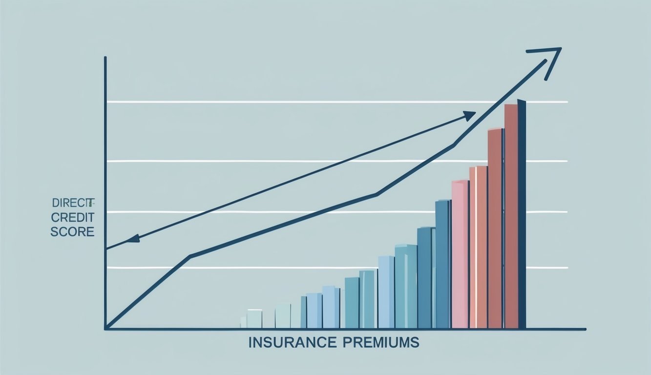 A graph showing a direct correlation between credit scores and insurance premiums, with one line rising and the other falling