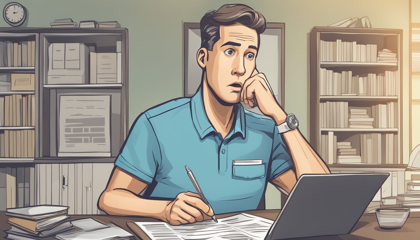 A person reading a document labeled "Understanding Insurance Claims Definition" with a puzzled expression