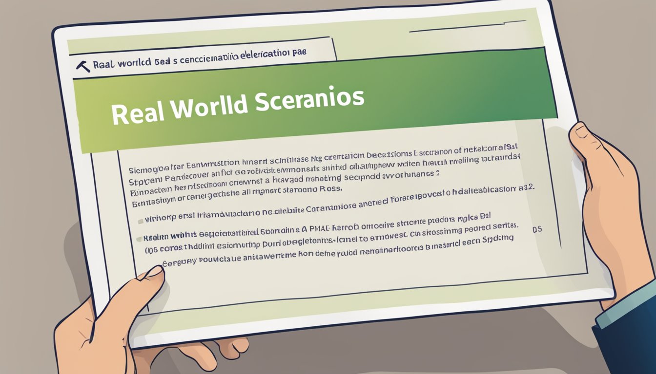 A person holding a sign with the words "Real-world Scenarios declaration page definition" written on it