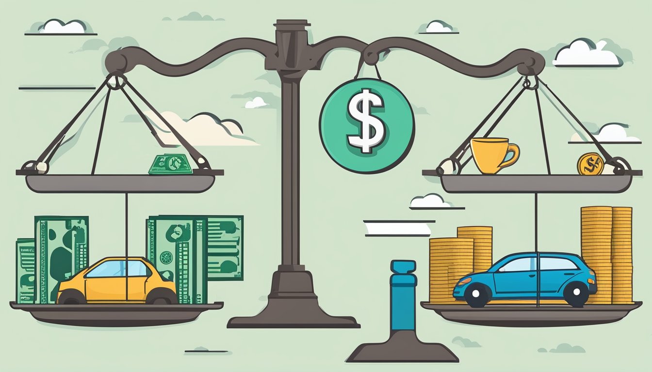 Casualty insurance and health insurance compared visually through two separate scales, one tipping in favor of casualty insurance with dollar signs, the other tipping in favor of health insurance with medical symbols