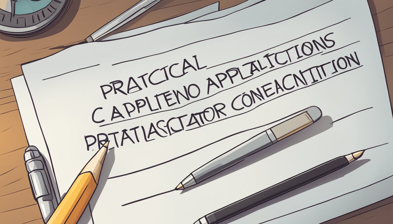 A hand holding a pen crosses out the words "Practical Applications cancellation" on a document