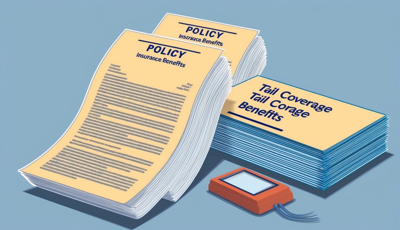 A stack of insurance policy documents with a highlighted section on tail coverage benefits