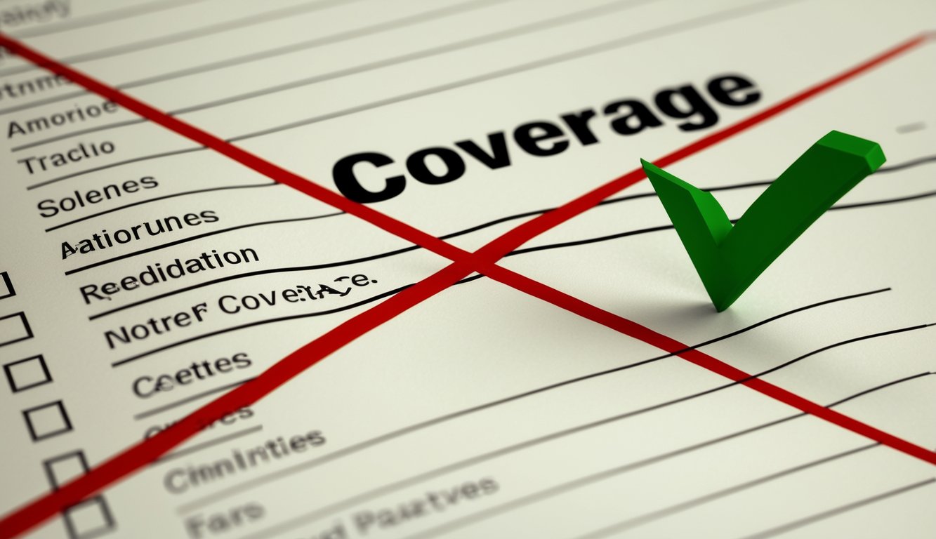 A red line crossing out a list of items, with a green checkmark next to the word "Coverage."