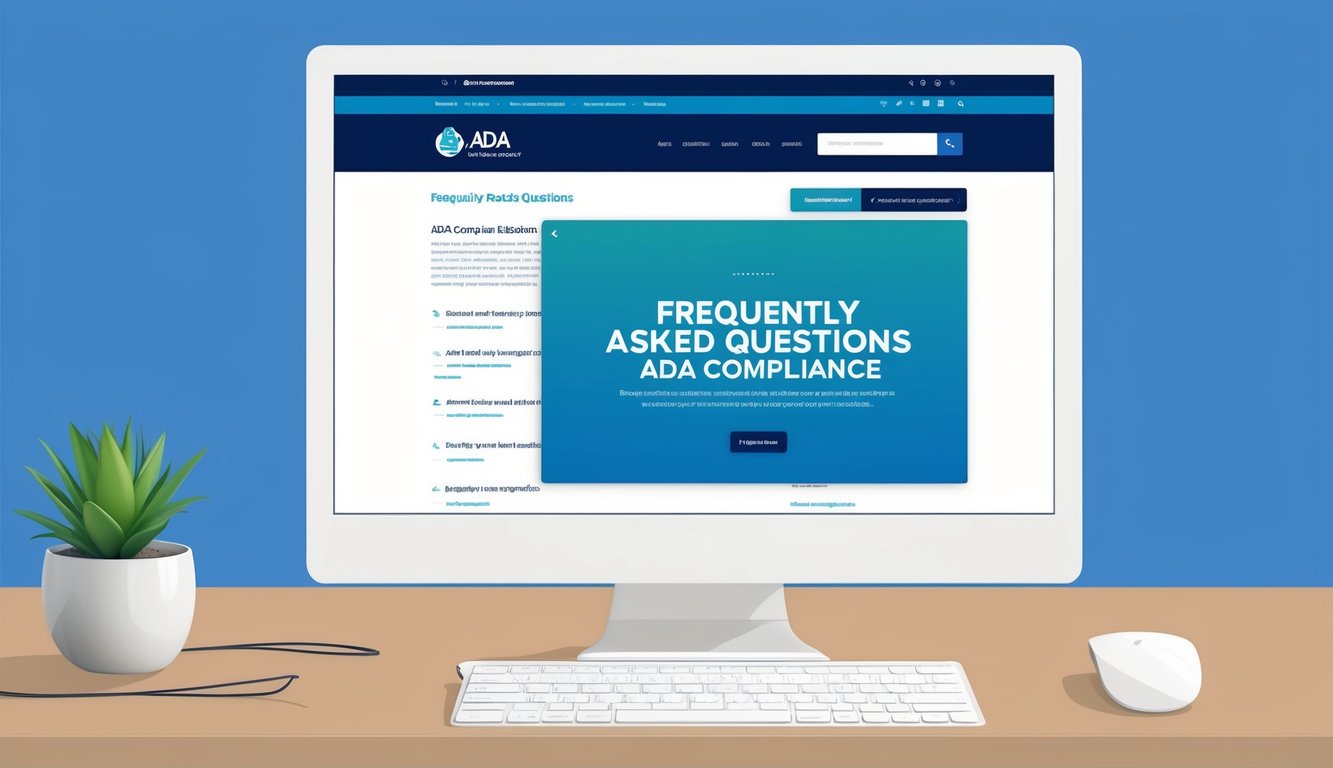 A computer screen displaying a website with a "Frequently Asked Questions" section related to ADA compliance