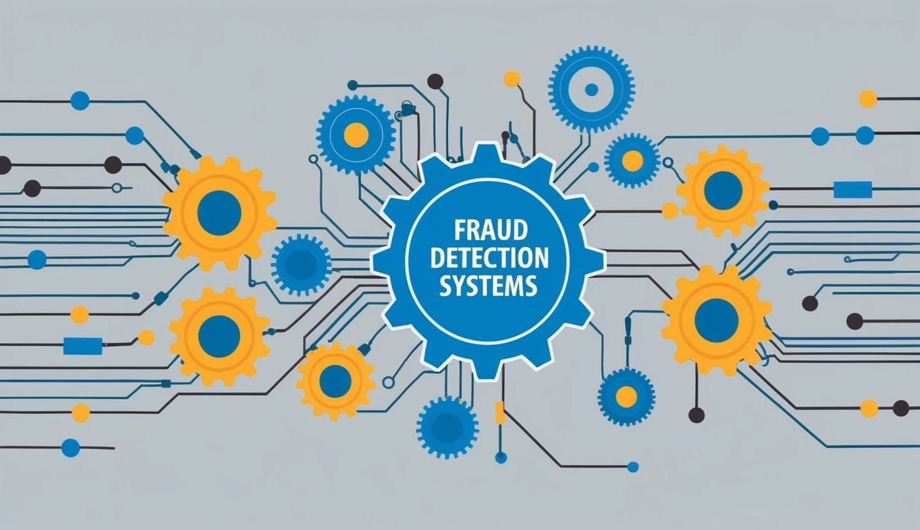 A network of interconnected gears and circuits, symbolizing the implementation and integration of fraud detection systems