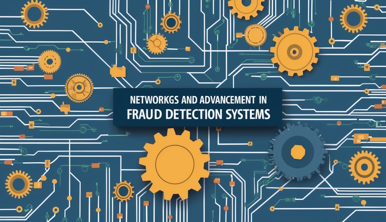 A complex network of interconnected gears and circuits, representing the challenges and advancements in fraud detection systems