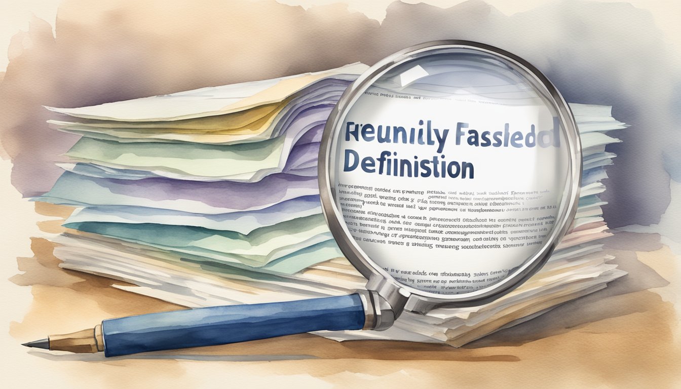 A stack of papers labeled "Frequently Asked Questions Underwriting definition" with a magnifying glass on top