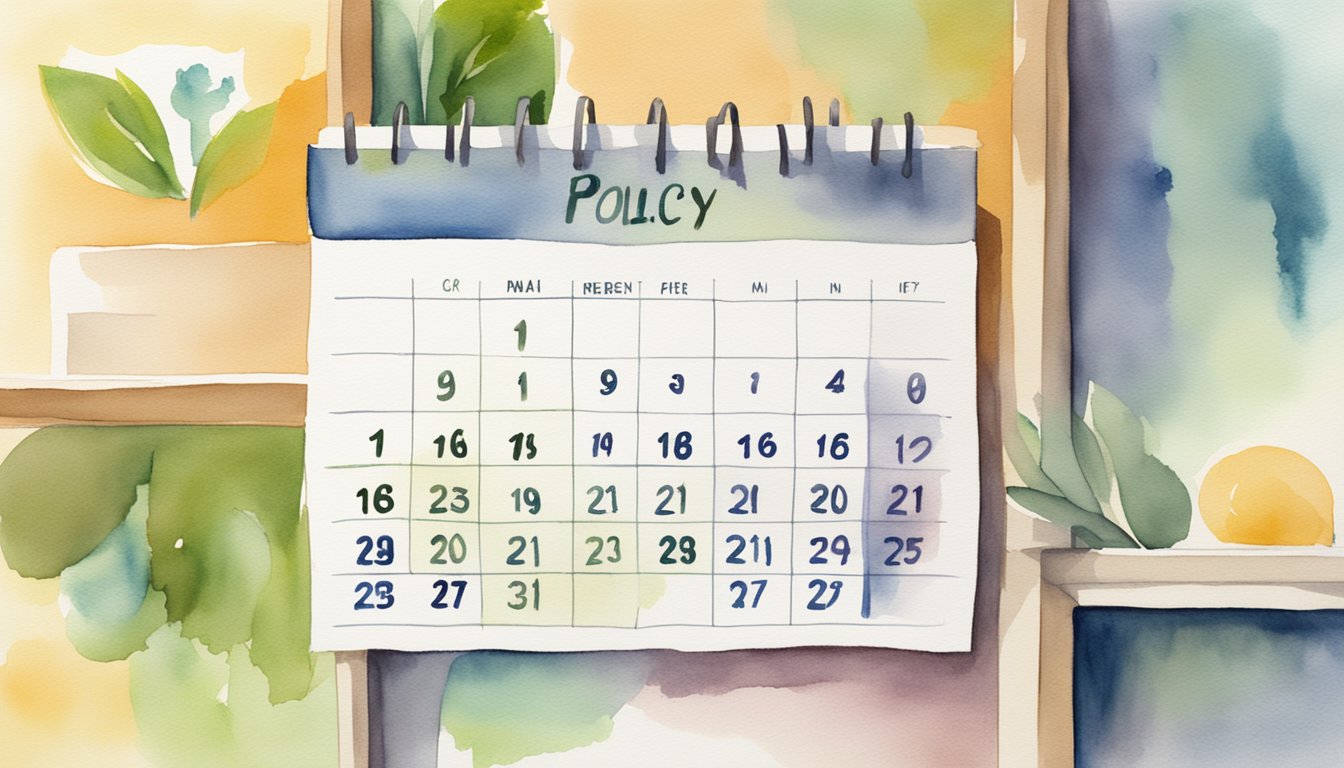 A calendar page flips from current date to past date, with "Policy Lapse" written in bold