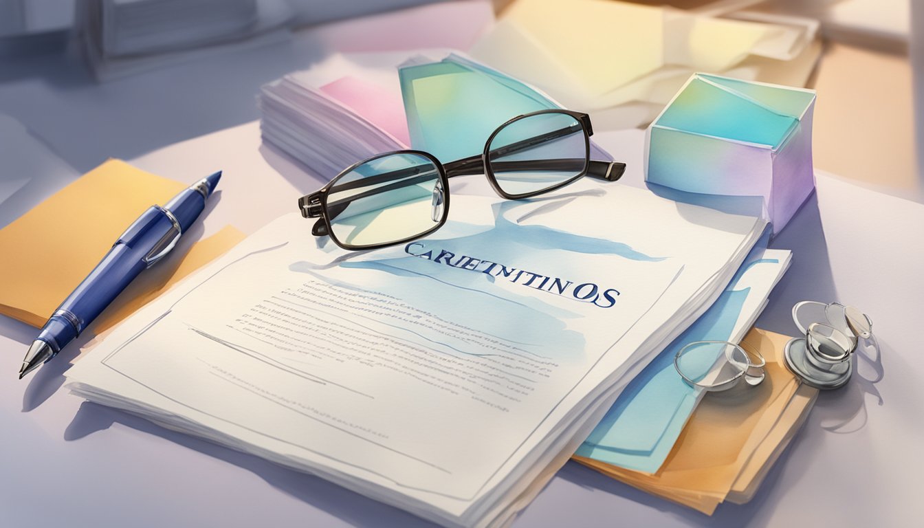 A stack of papers with "Frequently Asked Questions Contract of Adhesion" printed on the cover, surrounded by a pen and a pair of glasses