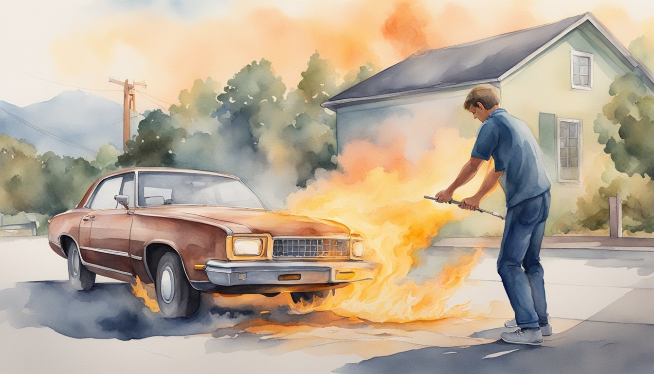 A person setting fire to a car and then making a false insurance claim