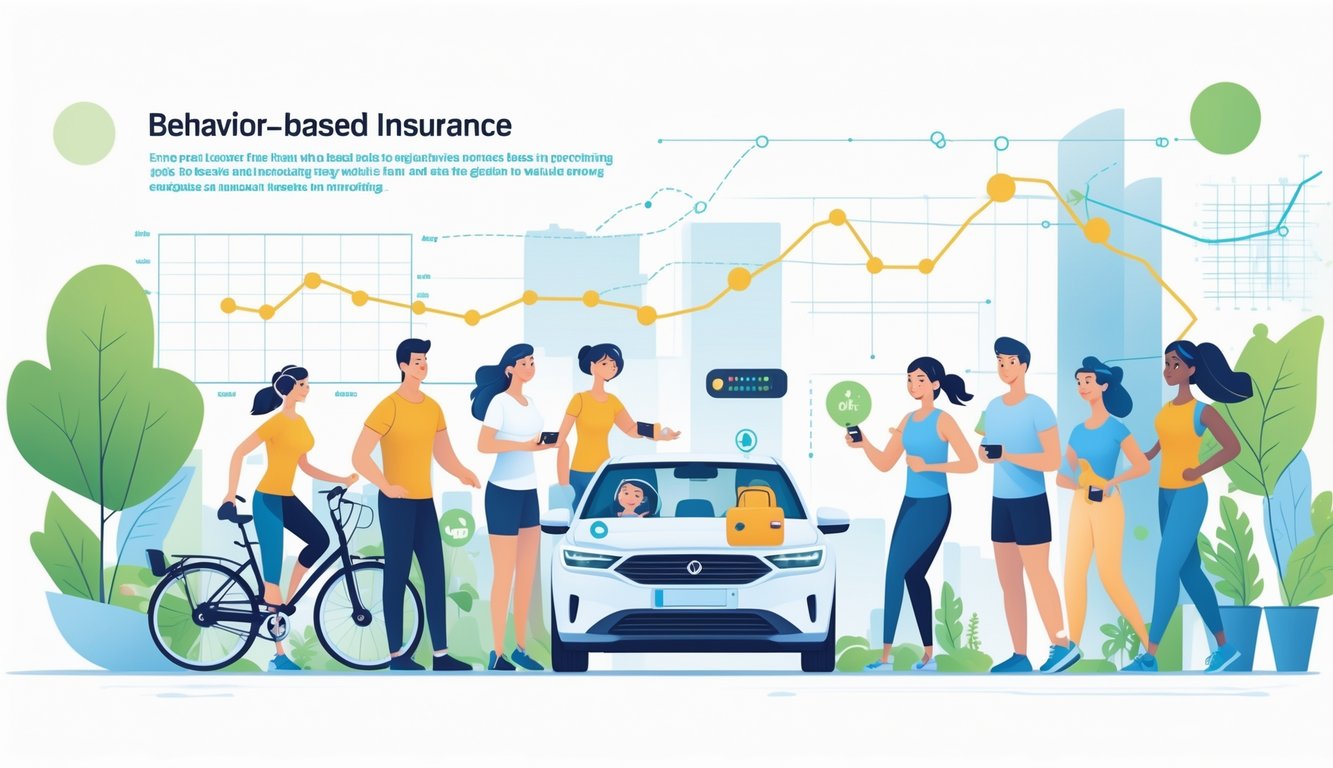 People walking, cycling, and driving safely with digital data elements showing behavior tracking in a modern urban setting.